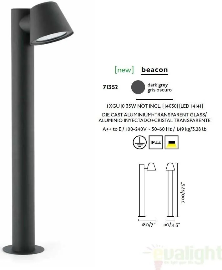 Stalp de exterior modern inaltime 70cm cu protectie IP44 GINA 71352