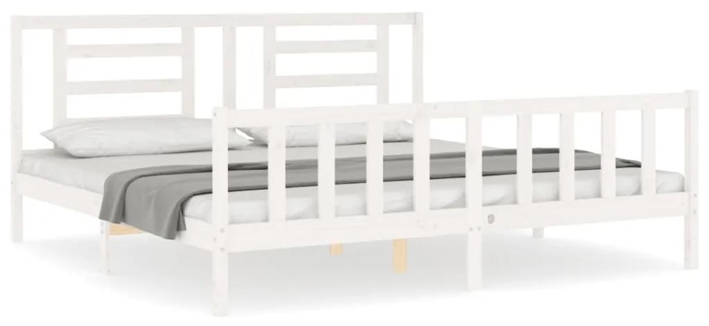 3192897 vidaXL Cadru de pat cu tăblie Super King Size, alb, lemn masiv