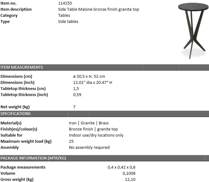 Masuta laterala design LUX Malone 114255 HZ