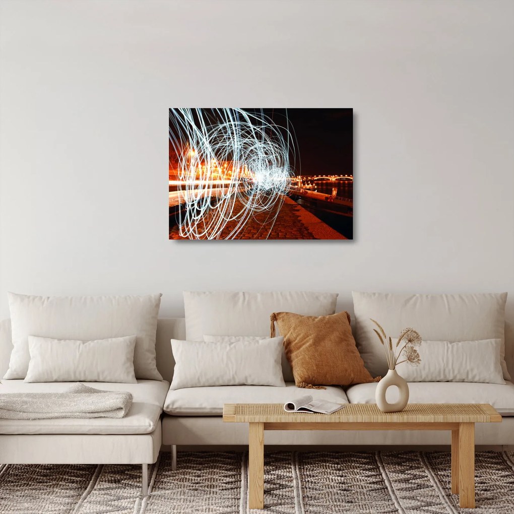 Tablou pe sticlă cu valuri de lumini (70x50 cm)