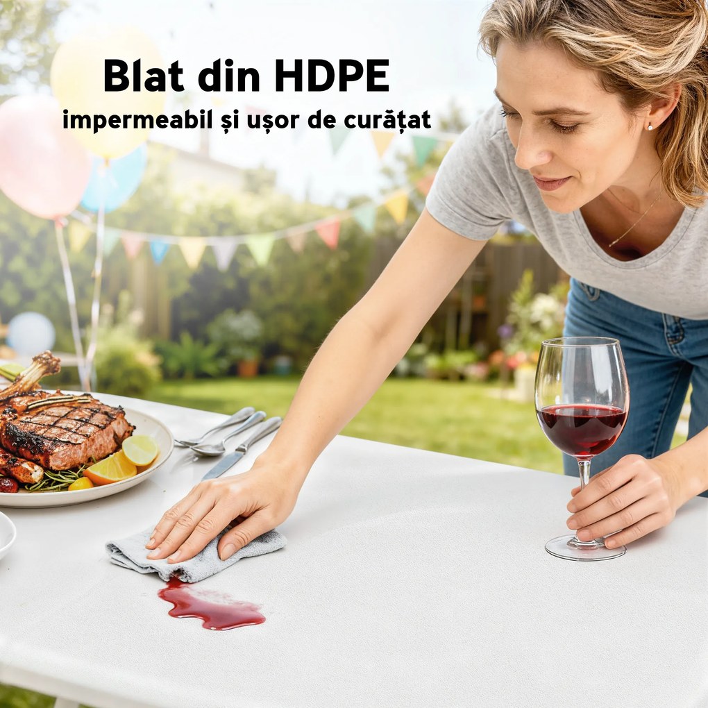 Outsunny Set Masă de Camping Pliabilă cu 2 Scaune, 180x74x74 cm, Alb | Aosom Romania