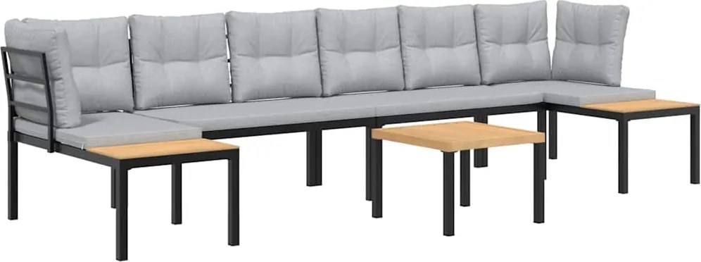 vidaXL Set canapea de grădină, 5 piese, cu perne, negru, oțel vopsit