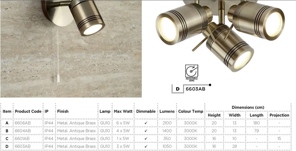Plafoniera directionabila pentru baie IP44 Samson 4L 6604AB SRT