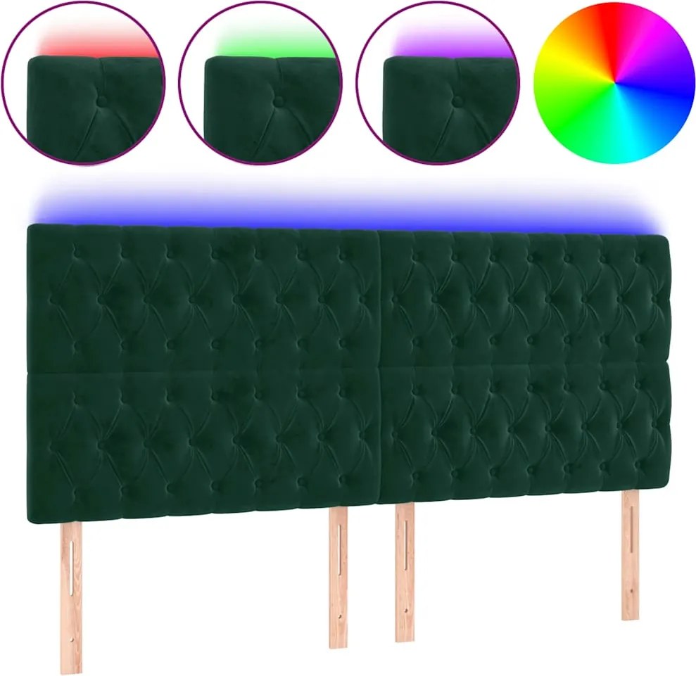 vidaXL Tăblie de pat cu LED, verde închis, 180x7x118/128 cm, catifea