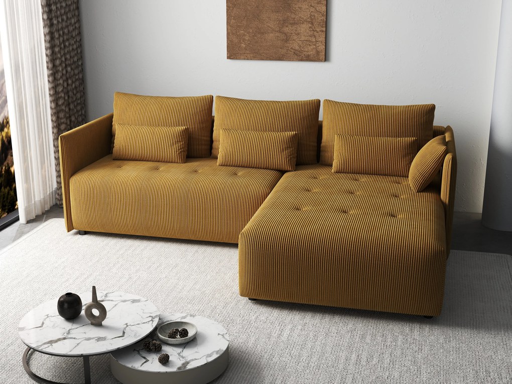 Colțar extensibil dumonde cu ladă de depozitare si sezut confortabil din spuma high-density, Malta Zoom Mustar 235x185 cm