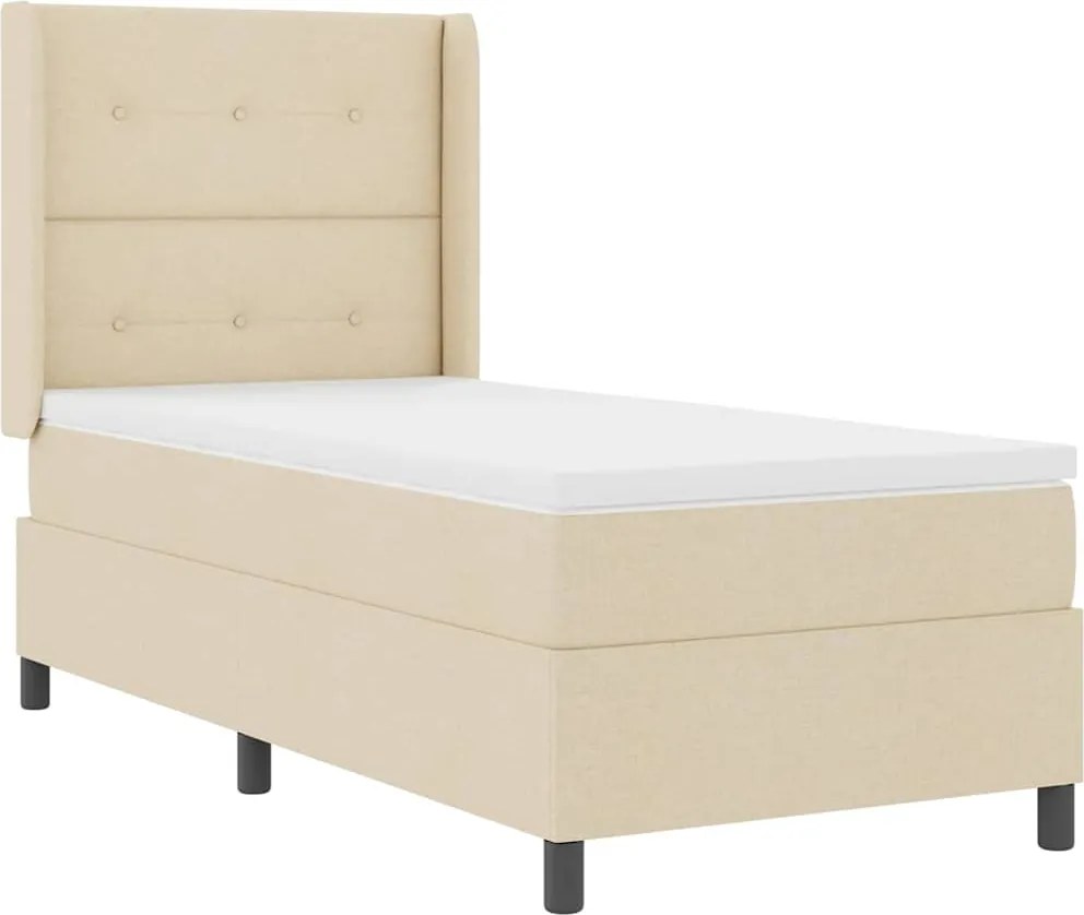 vidaXL Pat cu arc LED cu saltea cu headboard Crem 90 x 190 cm țesătură