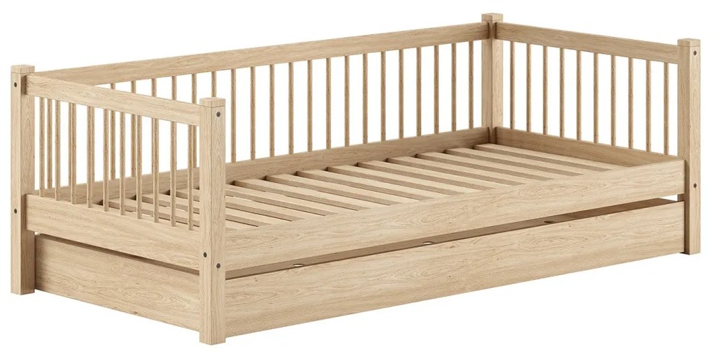 Pat Cabină Forrest Beech 90x200 cm, pentru Camera Copii, din Lemn de Fag, cu Sertar – Vipack