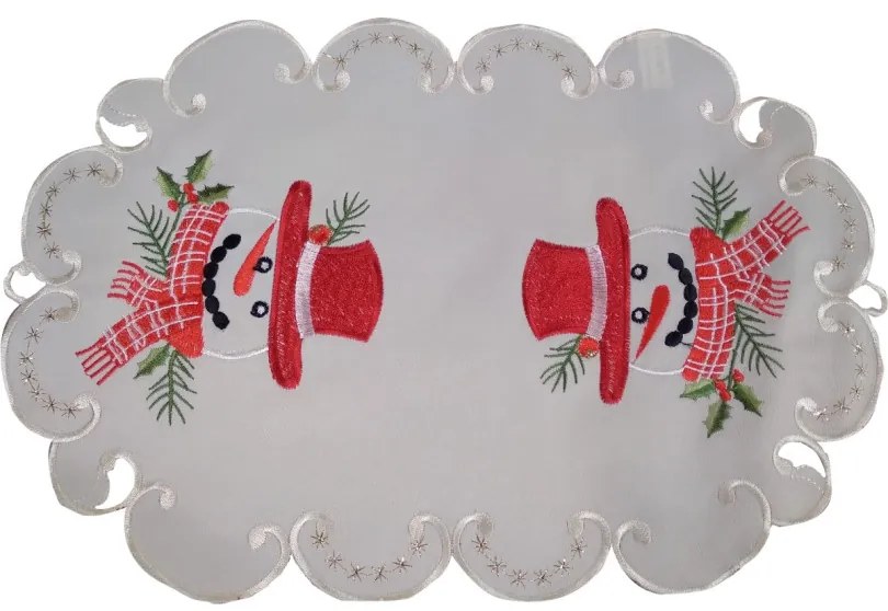Față de masă crem de Crăciun cu broderie de om de zăpadă Lățime: 30 cm | Lungime: 45 cm