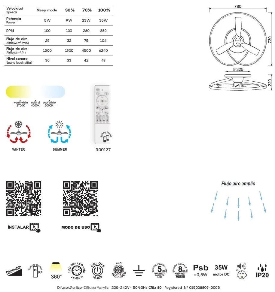 Lustra LED cu Ventilator si telecomanda OCEAN negru/lemn