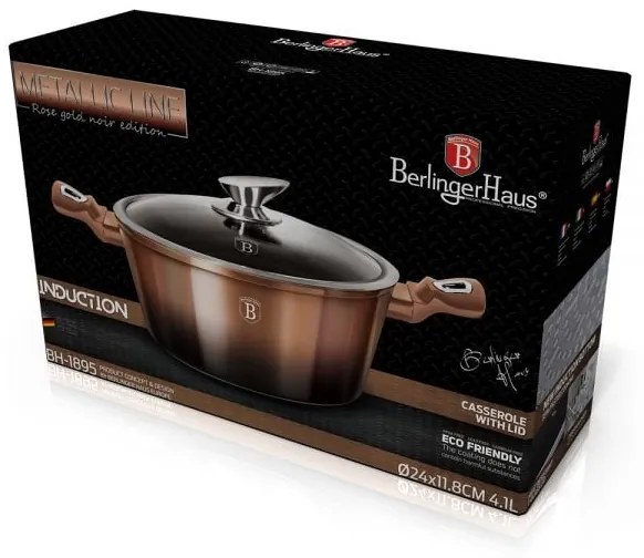 Oala marmorata cu capac 24 cm Rose Gold Noir Berlinger Haus BH 1895