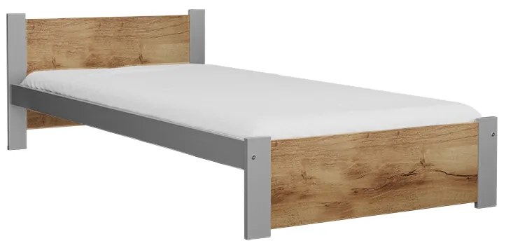 Pat de o persoana IKAROS 90 x 200 cm, stejar artisan/gri Saltele: Cu saltele Coco Maxi 20 cm, Somiera pat: Cu lamele curbate