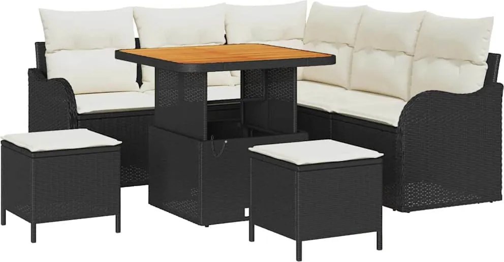 vidaXL Set de canapele pentru grădină cu pernă 8 pcs Negru poliratan