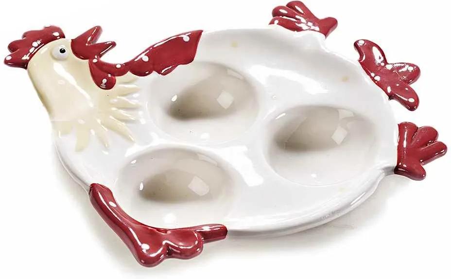Platou Paste Gallina 3 oua ceramica alb rosu cm 14 cm x 14 cm