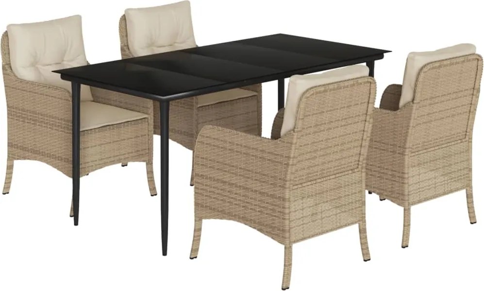 vidaXL Set mobilier de grădină cu perne, 5 piese, bej, poliratan