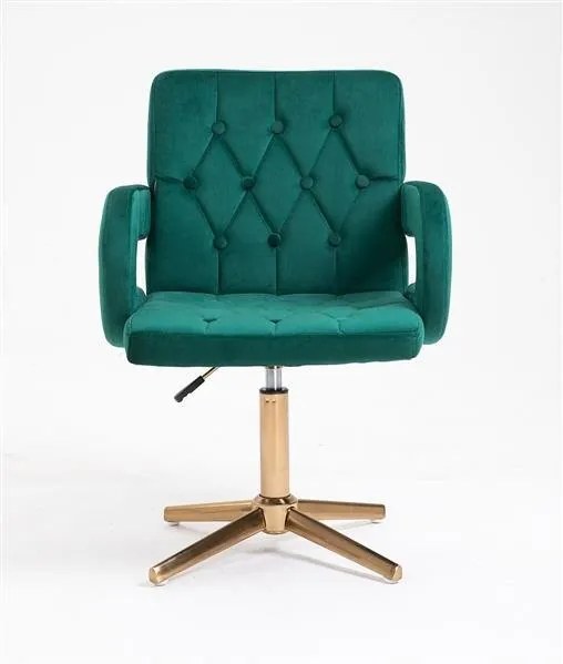 HR8404CROSS Scaun Catifea Verde cu Bază Aurie