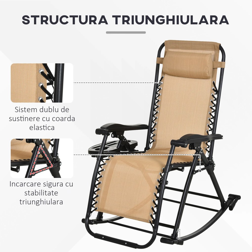 Scaun Ergonomic Outsunny, pliabil din Textilene si cadru din Otel, Bej | Aosom RO