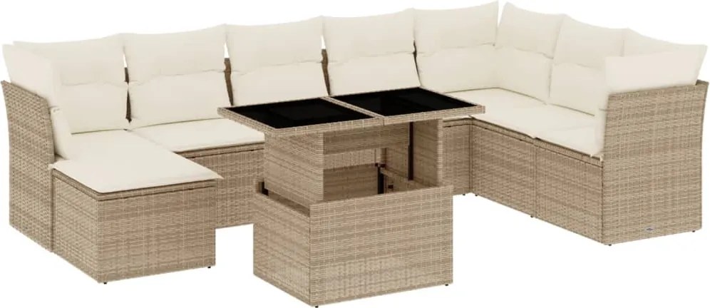 vidaXL Set canapele de grădină, 9 piese, cu perne, bej, poliratan