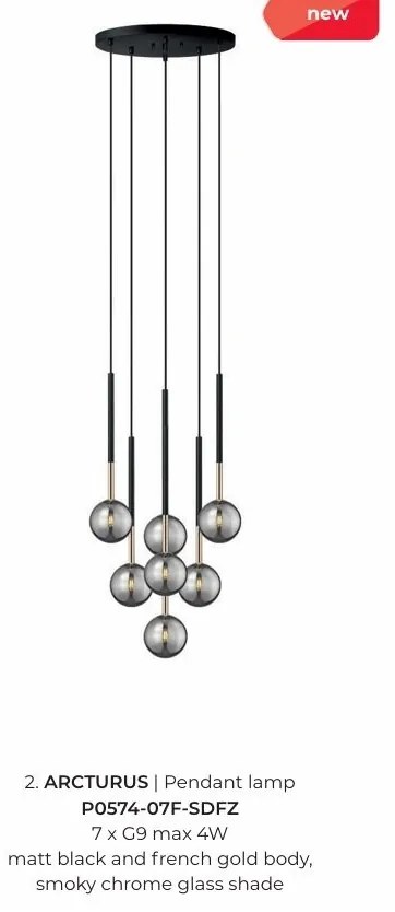 Lustra moderna cu 7 pendule Arcturus negru/ auriu