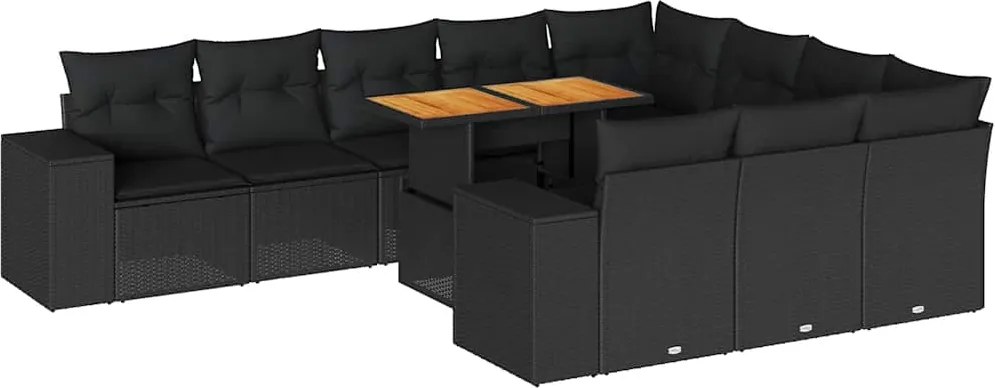 vidaXL Set canapele de grădină cu perne, 10 piese, negru, poliratan