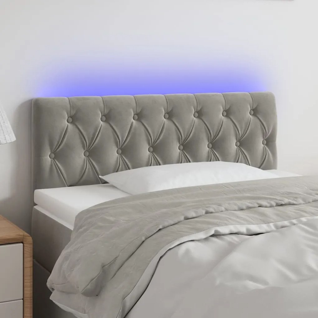 vidaXL Tăblie de pat cu LED, gri deschis, 90x7x78/88 cm, catifea