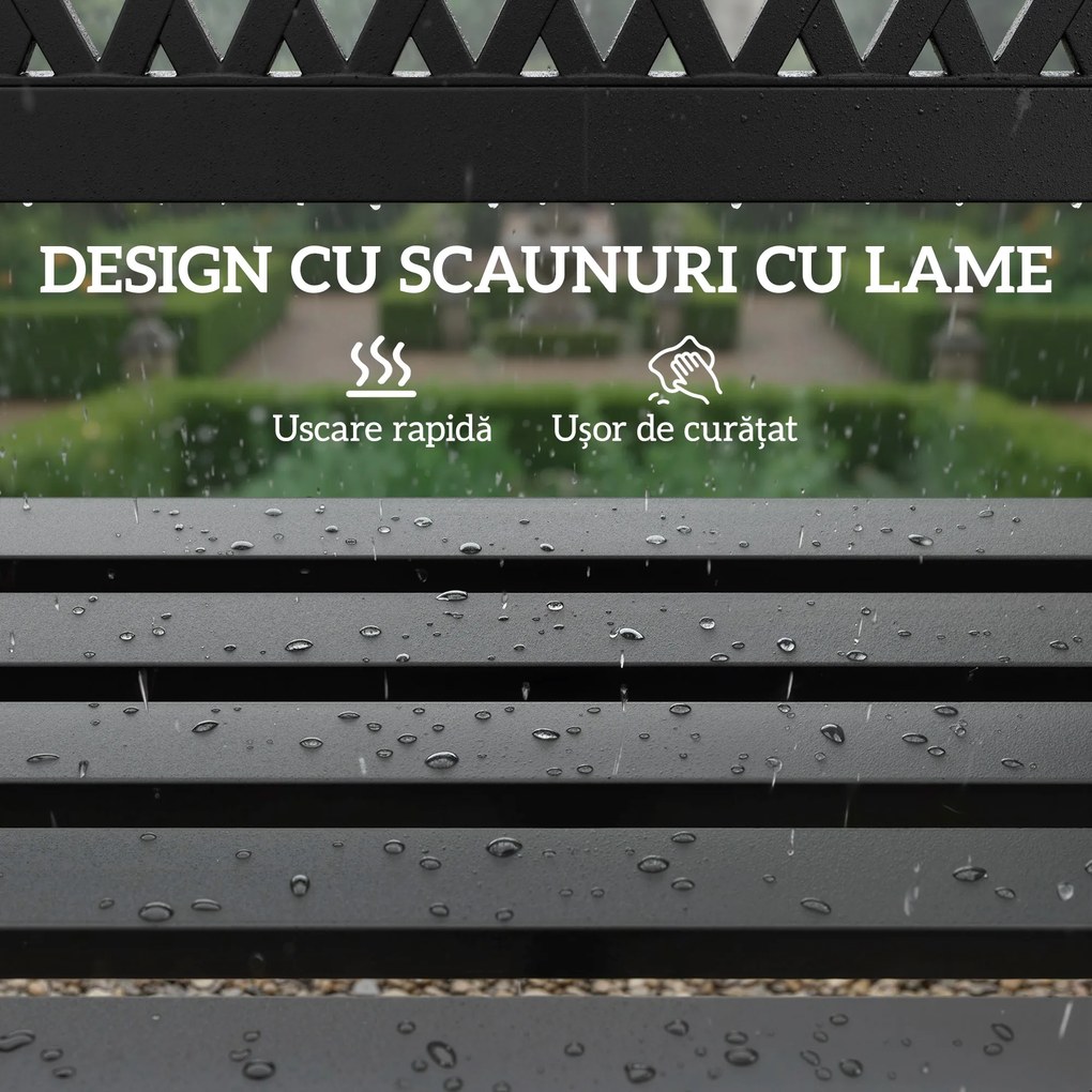 Outsunny Bancă de Grădină pentru Exterior, Bancă de Patio cu Brațe și Șezut cu Lamele, 2 Locuri pentru Grădină, Parc, Balcon, Mobilier Exterior, Negru | Aosom Romania