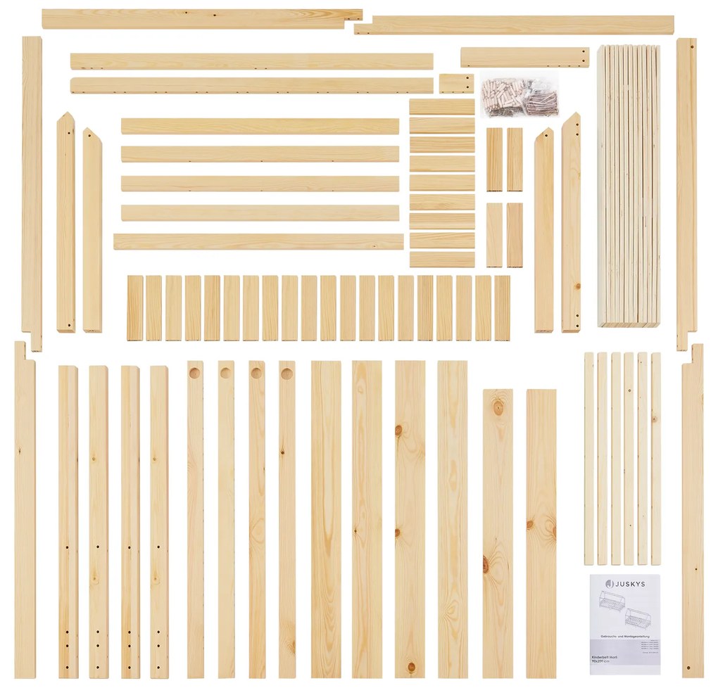 Pat copii Marli 90 x 200 cm cu grilaj cu lamele, natural