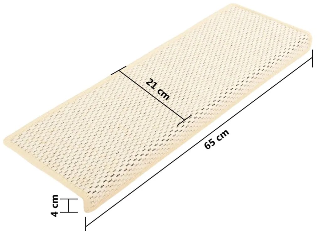 Covorase scari autoadezive, 15 buc., crem, 65x25 cm, sisal 15, Crem, 65 x 25 cm