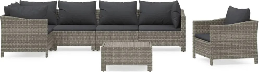 vidaXL Set mobilier de grădină cu perne, 7 piese, gri, poliratan