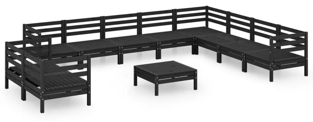 3083203 vidaXL Set mobilier de grădină, 11 piese, negru, lemn masiv de pin