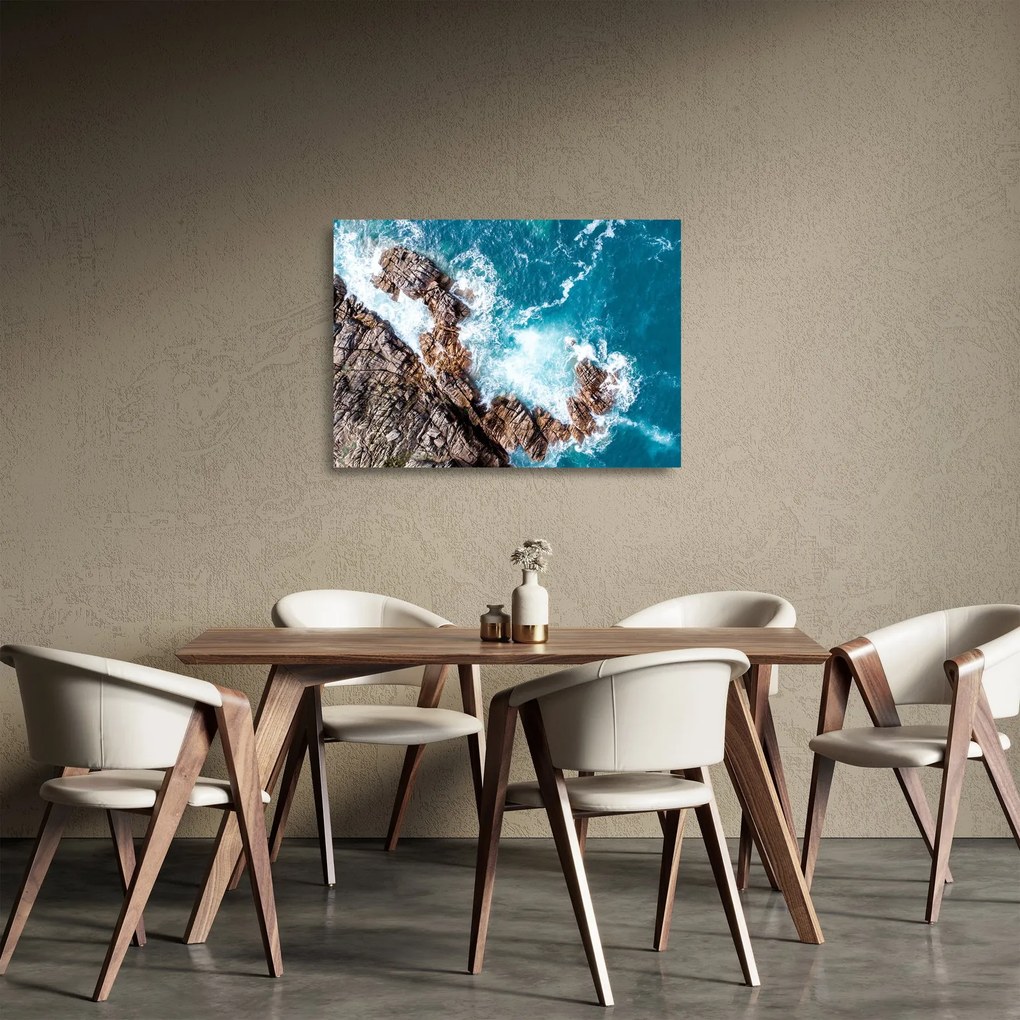 Tablou pe sticlă cu stânci și mare (70x50 cm)