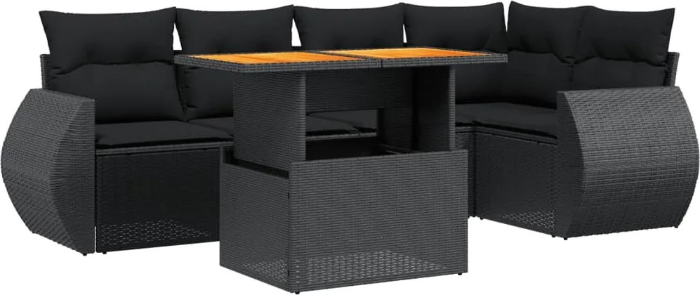 vidaXL Set mobilier de grădină cu perne, 6 piese, negru, poliratan