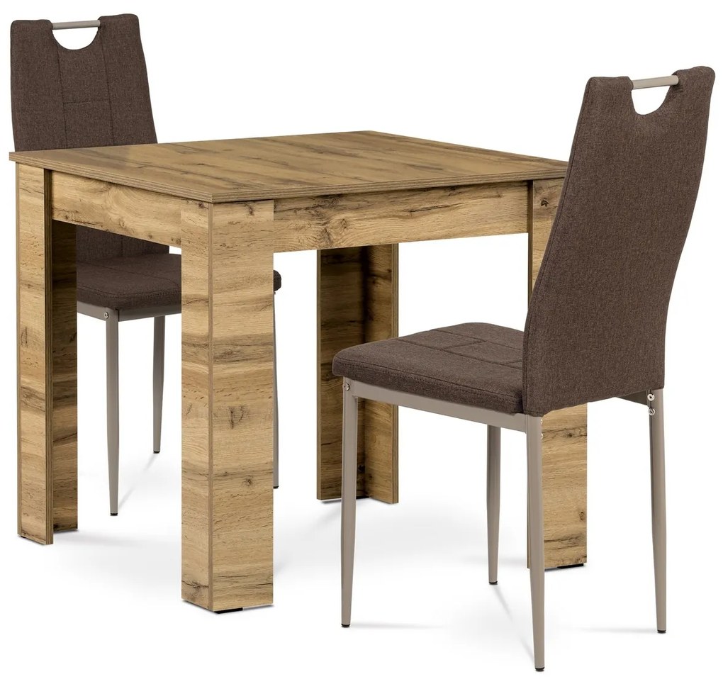 Set masă MDF cu 2 scaune maro, 80 x 80 x 75 cm,stejar Sonoma