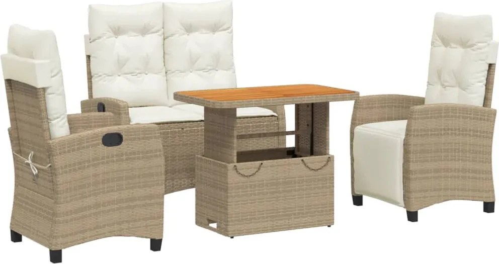 vidaXL Set canapele de grădină, 4 piese, cu perne, bej, poliratan