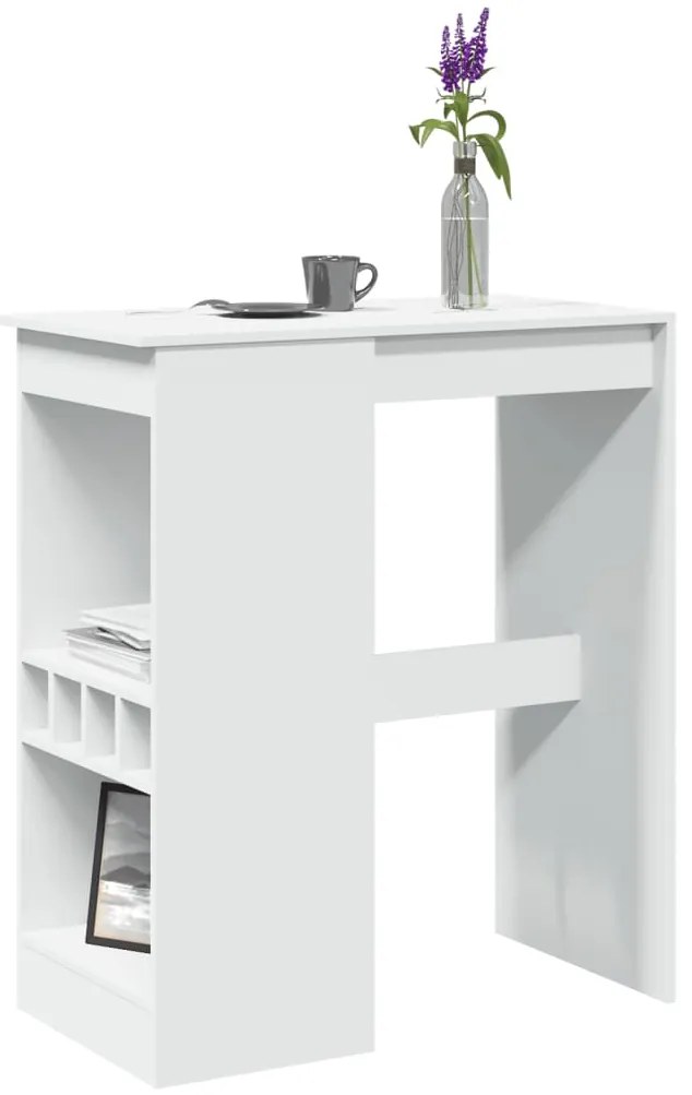 vidaXL Masă de bar cu raft, alb, 90x47,5x103,5 cm, lemn prelucrat