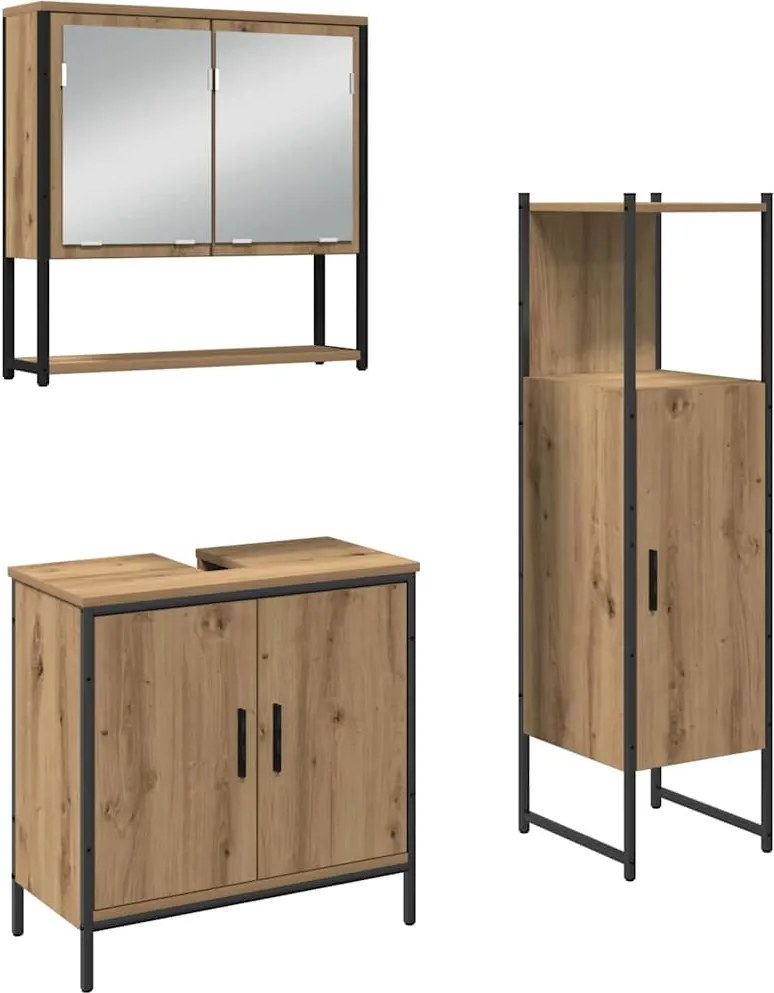 vidaXL Set de mobilier pentru baie cu raft 3 pcs Maro Lemn compozit