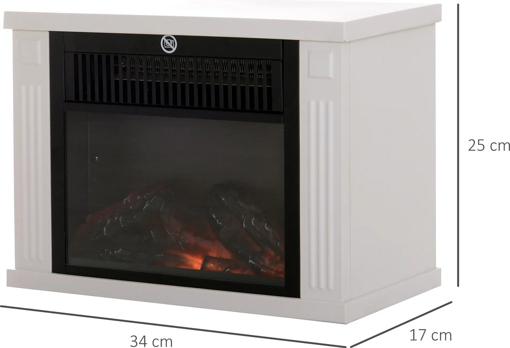 HOMCOM Șemineu Electric de Podea cu Efect de Flacără, Putere Reglabilă 600/1200W, Acoperire 10-15m², Alb | Aosom Romania