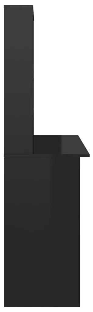 Birou cu rafturi, negru extralucios, 110x45x157 cm, PAL negru foarte lucios