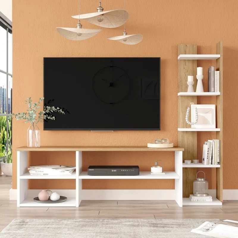 Set mobilier living Perla, Pako World, Alb-Natural, 120x29x41 cm