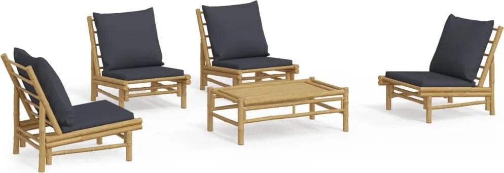 vidaXL Set mobilier de grădină cu perne gri închis, 5 piese, bambus