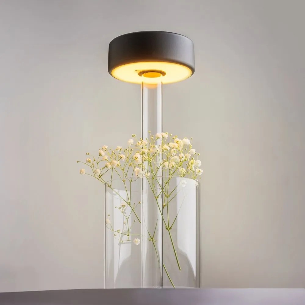 Lampa portabila cu baterii cu baza in forma de vaza AI design negru/ transparent