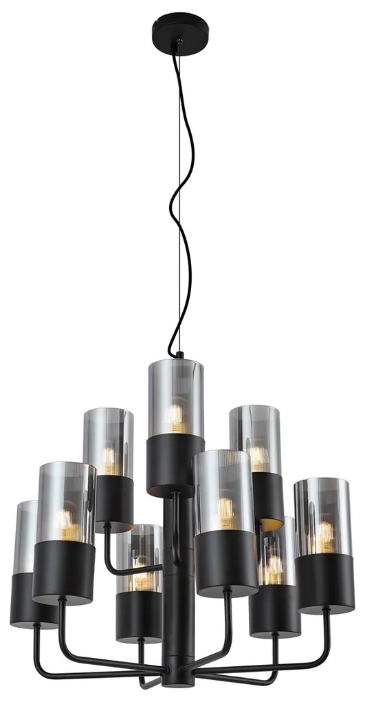 Candelabru modern negru cu sticlă fumurie cu 9 lumini - Laura