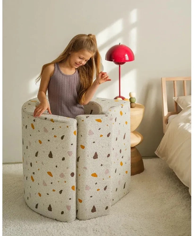 Fotoliu de copii alb cu tapițerie din țesătură bouclé/cu tapițerie din chenille Terrazzo Moon – Wigiwama