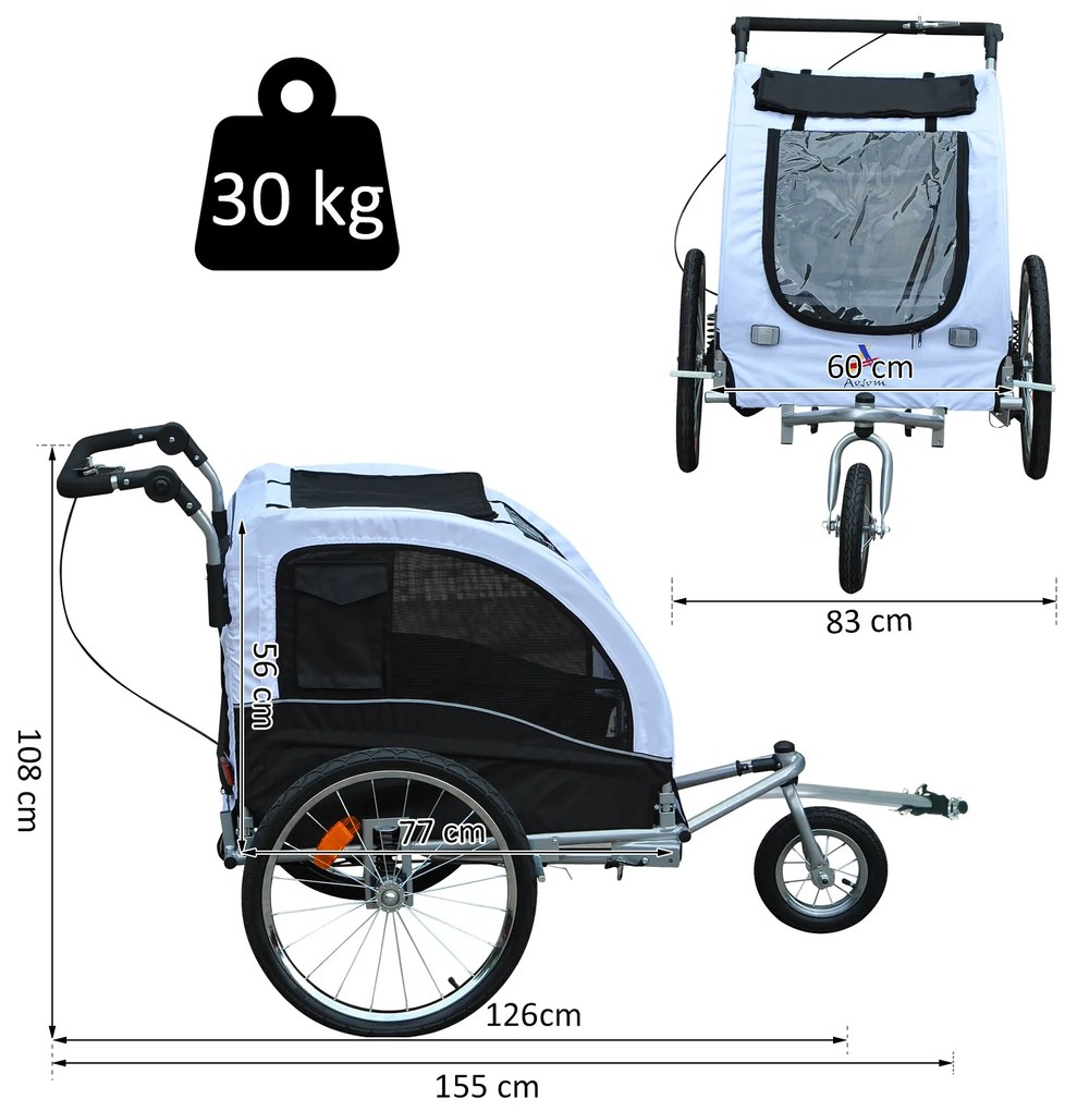 PawHut Cărucior tip Remorcă pentru Câini pentru Bicicletă, Alb și Negru | Aosom Romania