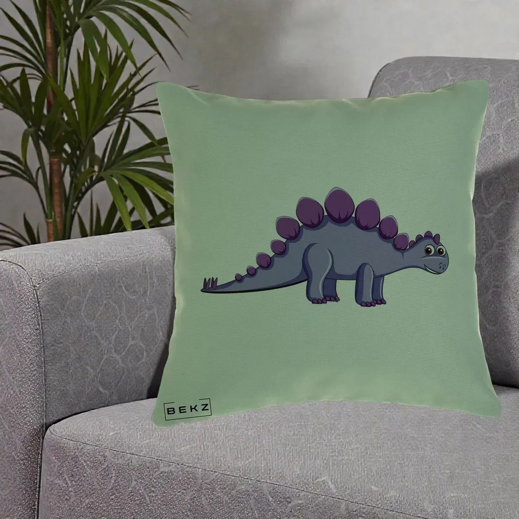 Perna Personalizata Stegozaur Mov, 40x40 cm, Verde, Husa Detasabila, Perna Inclusa, BEKZ®