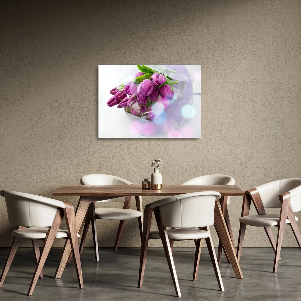 Tablou pe sticlă - buchet de lalele (70x50 cm)