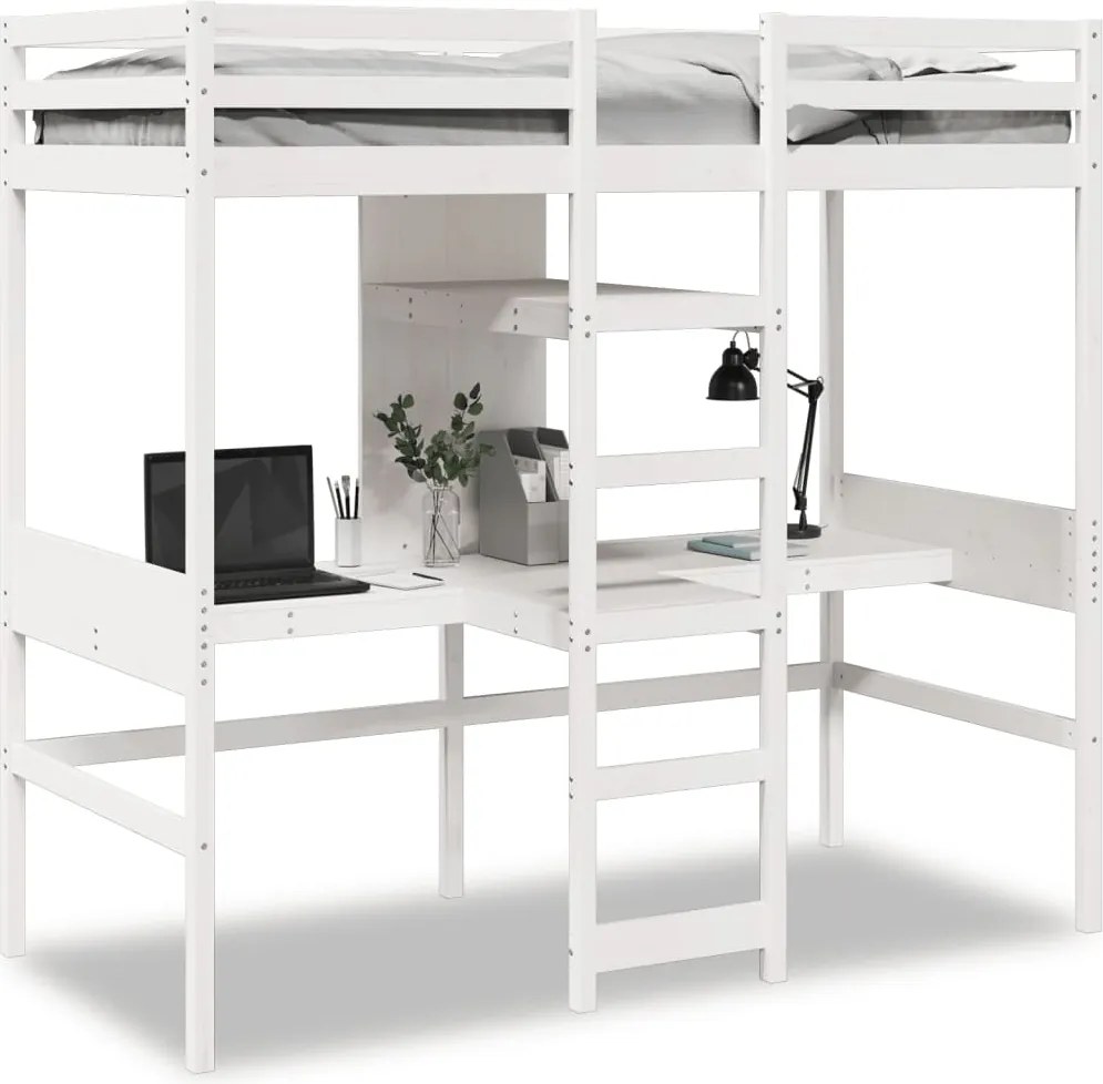 vidaXL Cadru pat supraetajat fără saltea alb 90x190 cm lemn masiv pin