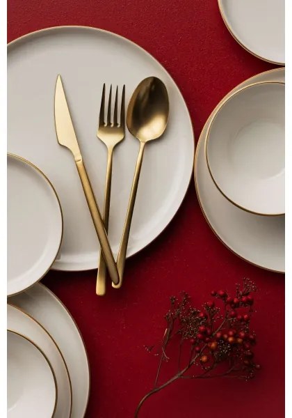 Set de veselă 16 piese bej/auriu/porțelan