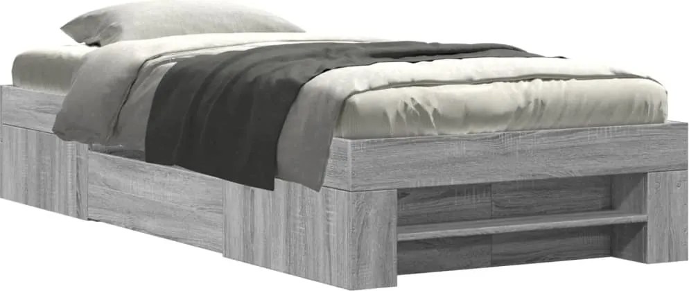 vidaXL Cadru de pat, gri sonoma, 75x190 cm, lemn prelucrat