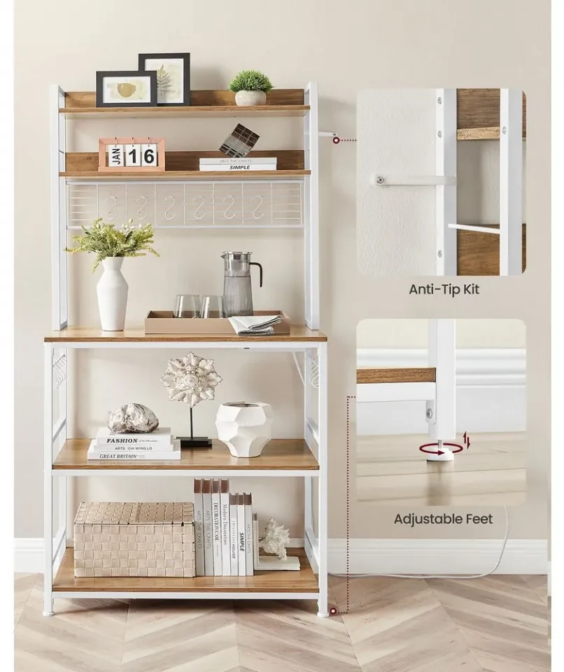 Etajera bucatarie cu 4 prize incluse, 80 x 40 x 170 cm, metal / PAL melaminat, maro / alb, Vasagle