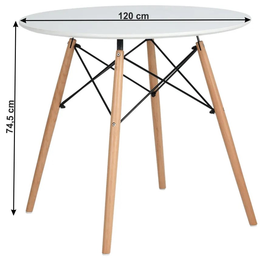 Masă dining, alb mat/fag, diametru 120 cm, DEMIN